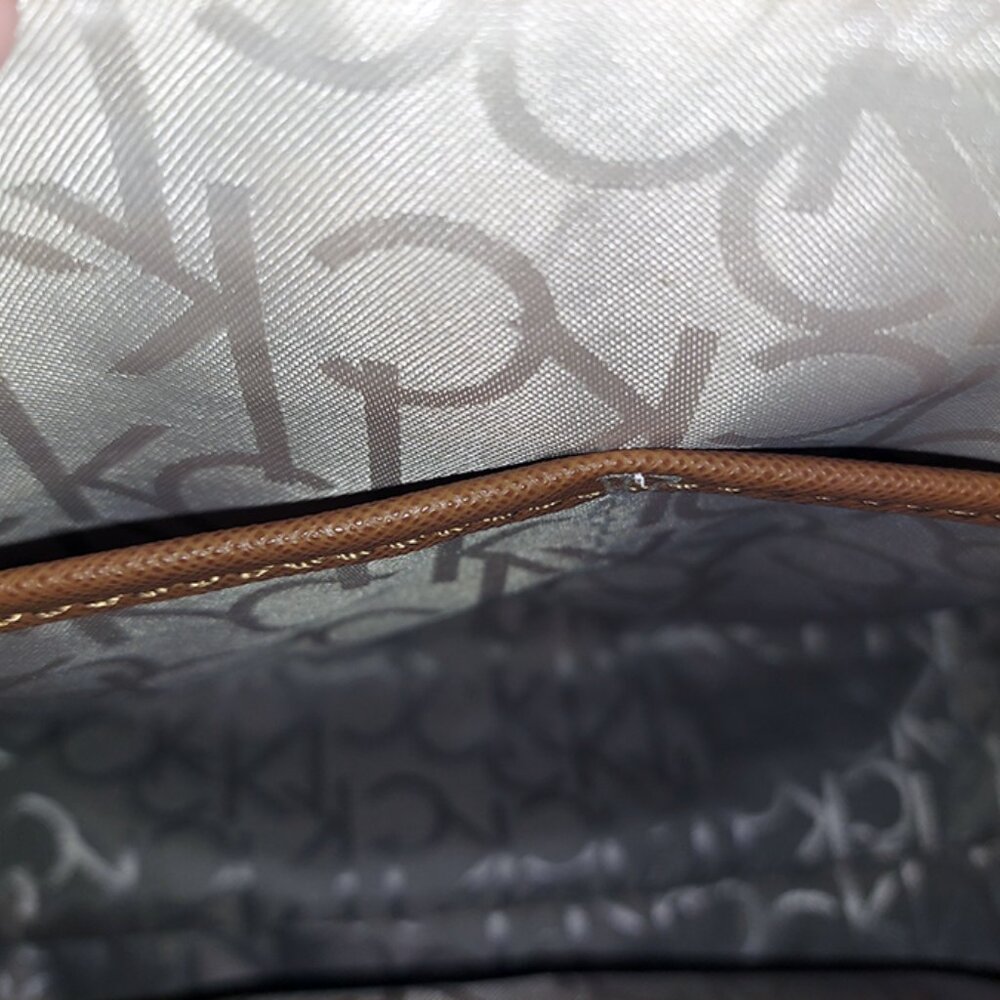 Calvin Klein Janae Orchid Logo Print Satchel in Brown - Picture 6 of 7